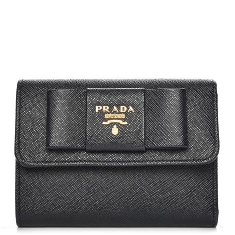 PRADA Saffiano Small Fiocco Bow Wallet Nero Black